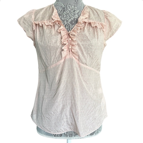 Vintage GAP Ruffle Pink Blouse Sheer Y2K Top Size M - Picture 2 of 7